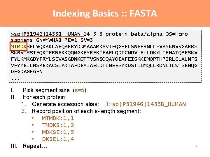 Indexing Basics : : FASTA >sp|P 31946|1433 B_HUMAN 14 -3 -3 protein beta/alpha OS=Homo Indexing Basics : : FASTA >sp|P 31946|1433 B_HUMAN 14 -3 -3 protein beta/alpha OS=Homo