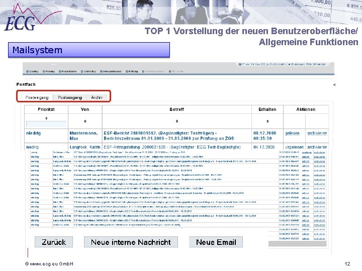 Mailsystem © www. ecg. eu Gmb. H TOP 1 Vorstellung der neuen Benutzeroberfläche/ Allgemeine