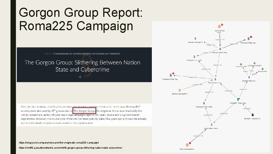 Gorgon Group Report: Roma 225 Campaign https: //blog. yoroi. company/research/the-enigmatic-roma 225 -campaign/ https: //unit