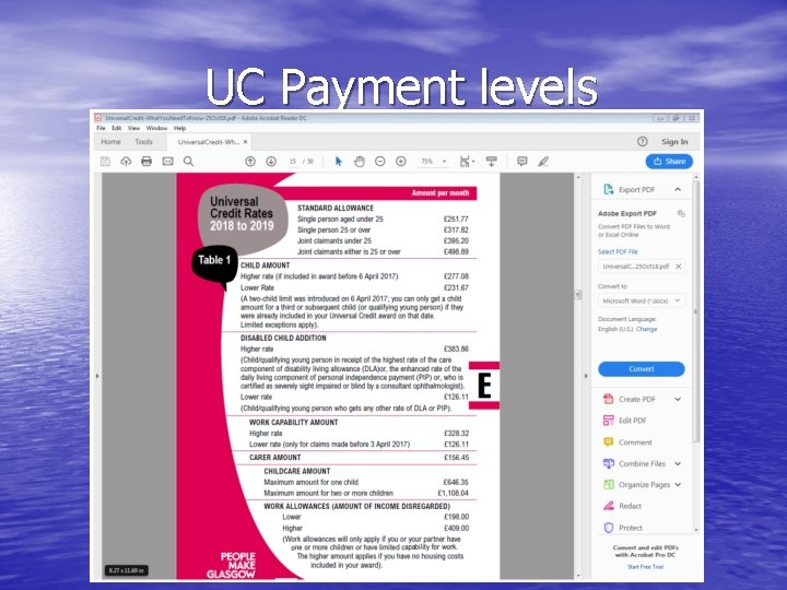 UC Payment levels 