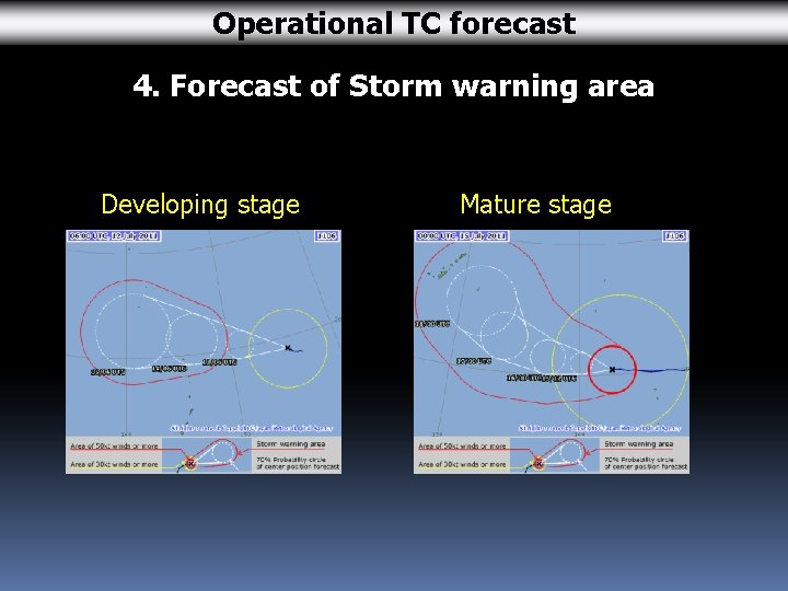 Operational TC forecast 4. Forecast of Storm warning area Developing stage Mature stage 