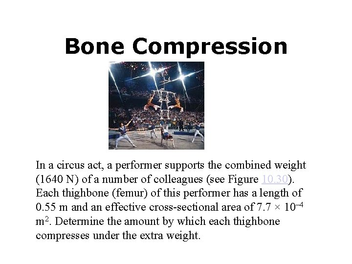 Bone Compression In a circus act, a performer supports the combined weight (1640 N)