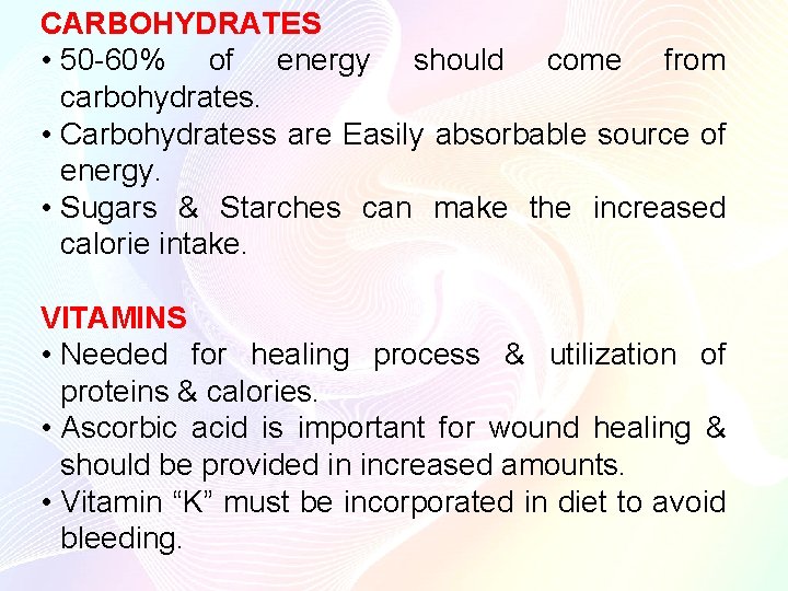 CARBOHYDRATES • 50 -60% of energy should come from carbohydrates. • Carbohydratess are Easily