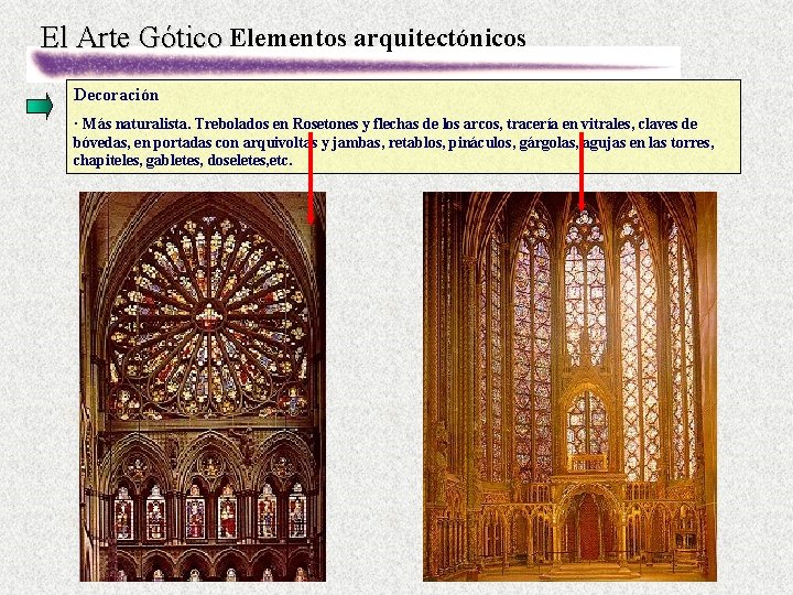 El Arte Gótico Elementos arquitectónicos Decoración · Más naturalista. Trebolados en Rosetones y flechas