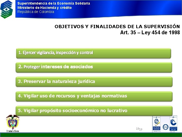 Superintendencia de la Economía Solidaria Ministerio de Hacienda y crédito República de Colombia OBJETIVOS