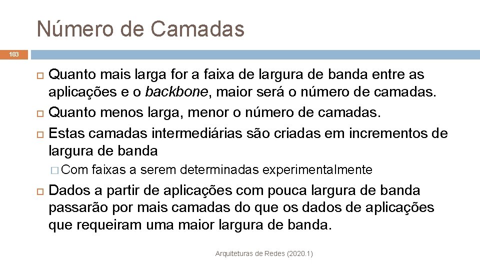 Número de Camadas 103 Quanto mais larga for a faixa de largura de banda