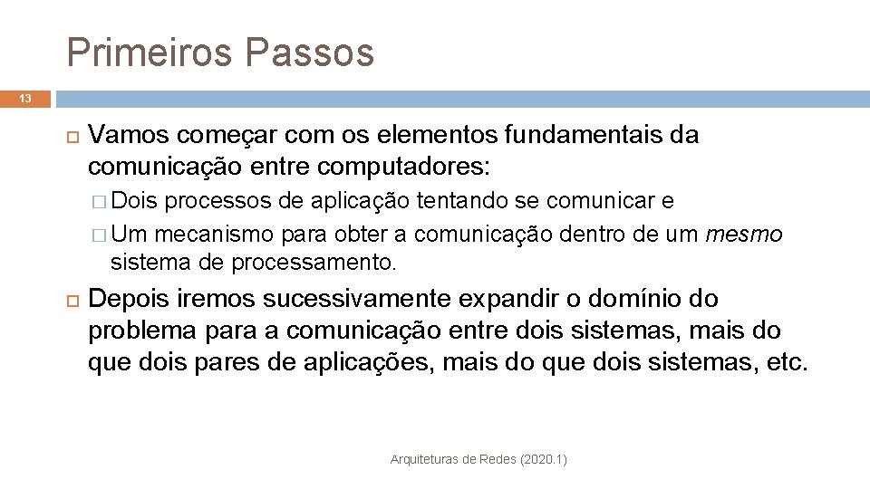 Primeiros Passos 13 Vamos começar com os elementos fundamentais da comunicação entre computadores: �