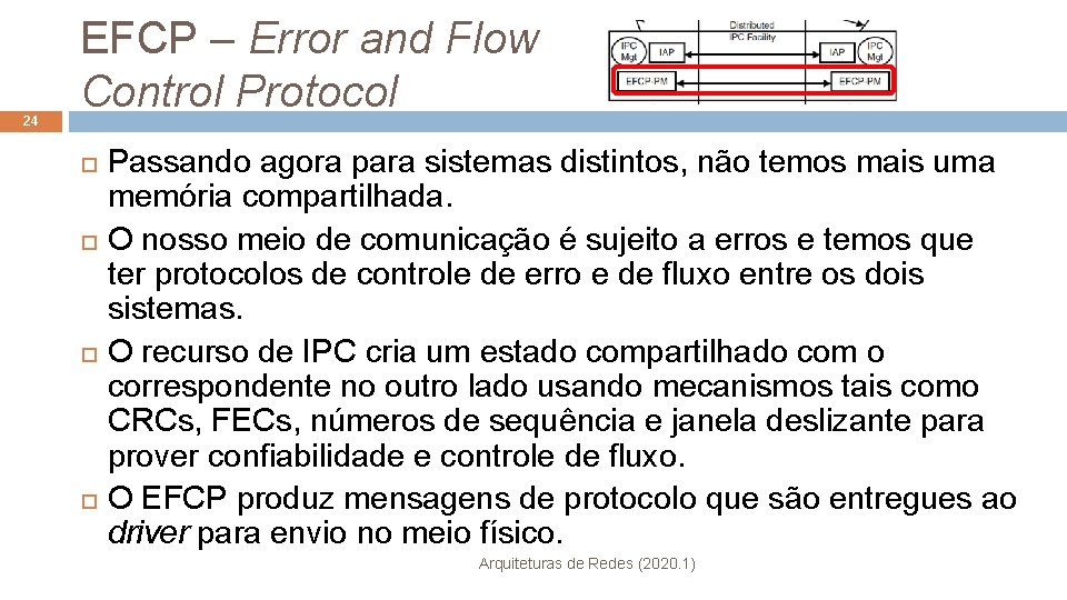 24 EFCP – Error and Flow Control Protocol Passando agora para sistemas distintos, não
