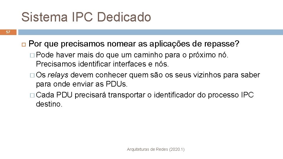 Sistema IPC Dedicado 57 Por que precisamos nomear as aplicações de repasse? � Pode