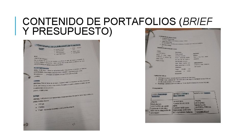 CONTENIDO DE PORTAFOLIOS (BRIEF Y PRESUPUESTO) 