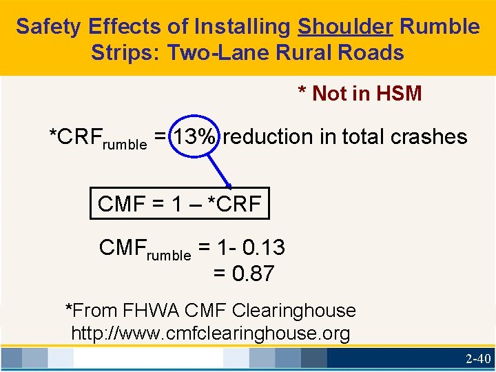 Safety Effects of Installing Shoulder Rumble Strips: Two-Lane Rural Roads * Not in HSM