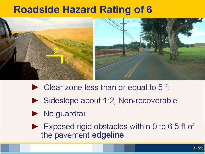 Roadside Hazard Rating of 6 2 1 ► Clear zone less than or equal