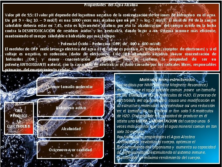 Propiedades del Agua Alcalina Valor p. H de 9, 5: El valor p. H