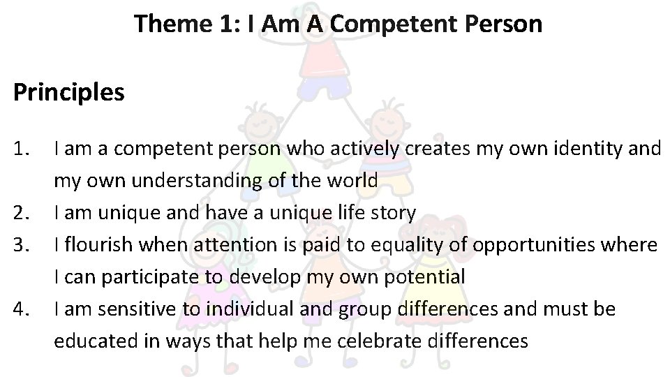 Theme 1: I Am A Competent Person Principles 1. 2. 3. 4. I am