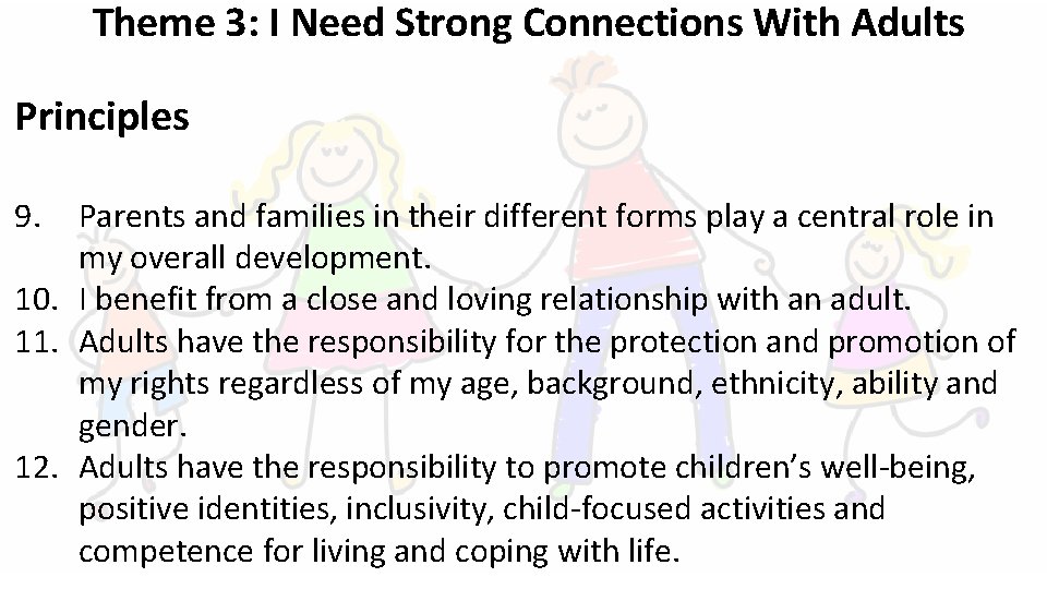 Theme 3: I Need Strong Connections With Adults Principles 9. Parents and families in