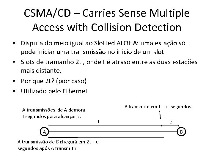 CSMA/CD – Carries Sense Multiple Access with Collision Detection • Disputa do meio igual CSMA/CD – Carries Sense Multiple Access with Collision Detection • Disputa do meio igual