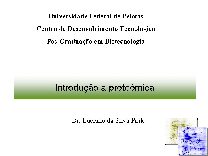 Universidade Federal de Pelotas Centro de Desenvolvimento Tecnológico Pós-Graduação em Biotecnologia Introdução a proteômica