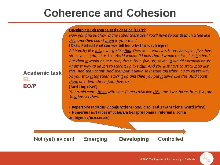 Coherence and Cohesion Academic task EL EO/P Developing Coherence and Cohesion (EO/P): How you