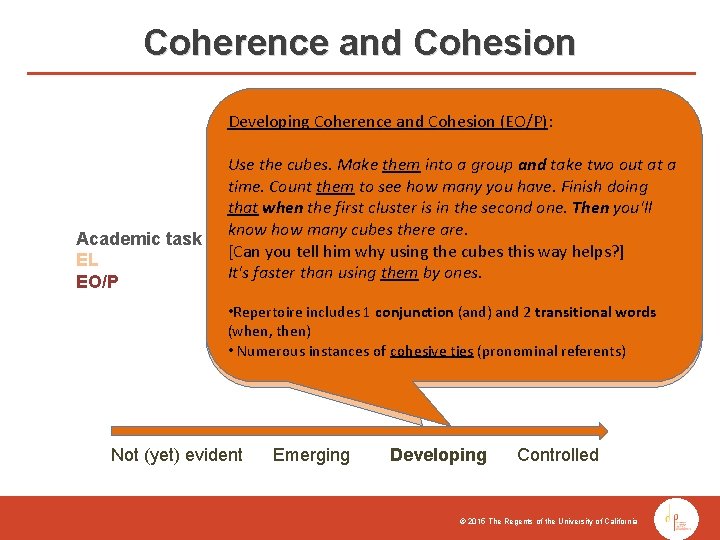 Coherence and Cohesion Academic task EL EO/P Developing Coherence and Cohesion (EO/P): Developing Coherence