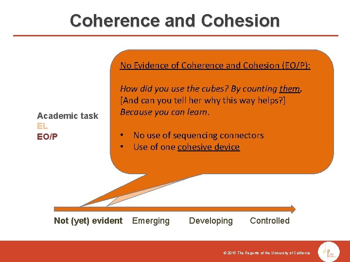 Coherence and Cohesion No andand Cohesion (EL): (EO/P): No Evidenceofof. Coherence Cohesion Academic task