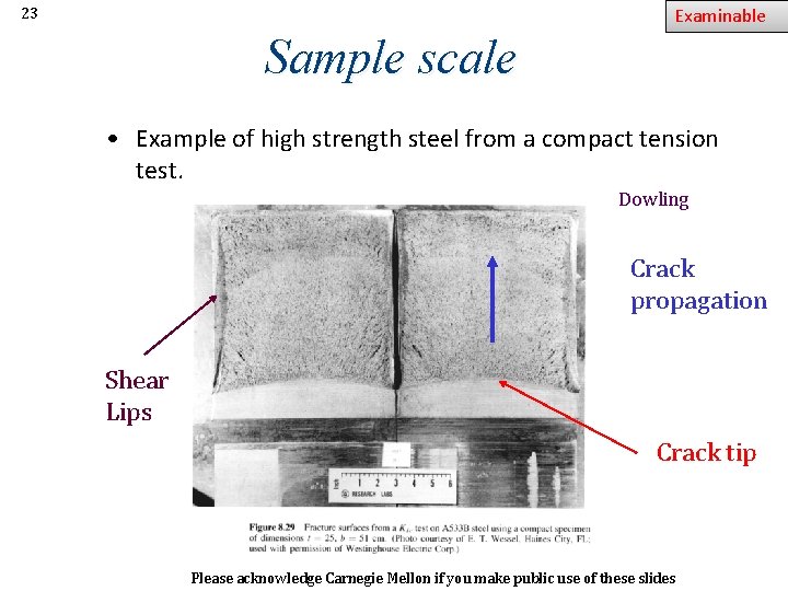 Examinable 23 Sample scale • Example of high strength steel from a compact tension