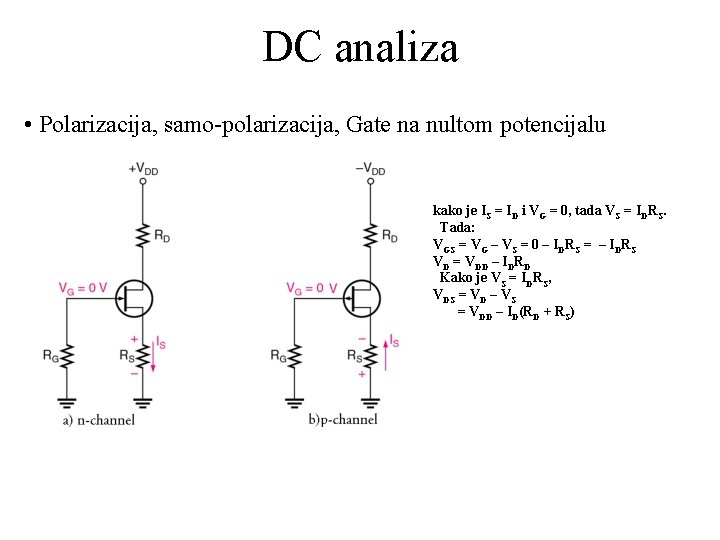 DC analiza • Polarizacija, samo-polarizacija, Gate na nultom potencijalu kako je IS = ID