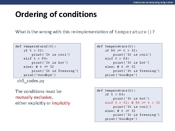 Introduction to Computing Using Python Ordering of conditions What is the wrong with this