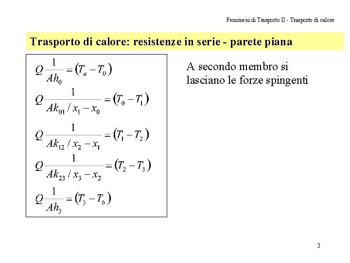 Fenomeni di Trasporto II - Trasporto di calore: resistenze in serie - parete piana Fenomeni di Trasporto II - Trasporto di calore: resistenze in serie - parete piana