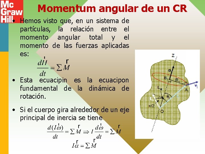 Momentum angular de un CR • Hemos visto que, en un sistema de partículas,