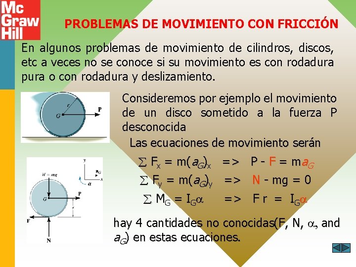 PROBLEMAS DE MOVIMIENTO CON FRICCIÓN En algunos problemas de movimiento de cilindros, discos, etc