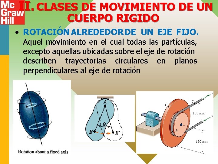 II. CLASES DE MOVIMIENTO DE UN CUERPO RIGIDO • ROTACIÓN ALREDEDOR DE UN EJE