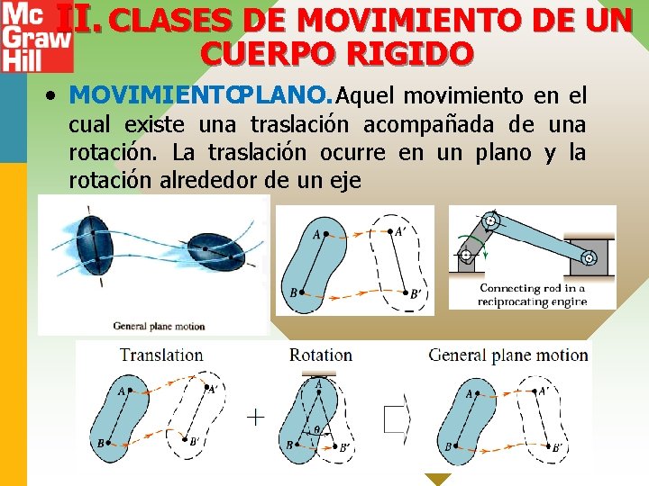 II. CLASES DE MOVIMIENTO DE UN CUERPO RIGIDO • MOVIMIENTOPLANO. Aquel movimiento en el