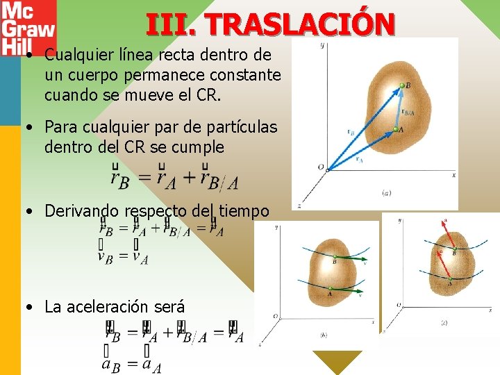 III. TRASLACIÓN • Cualquier línea recta dentro de un cuerpo permanece constante cuando se