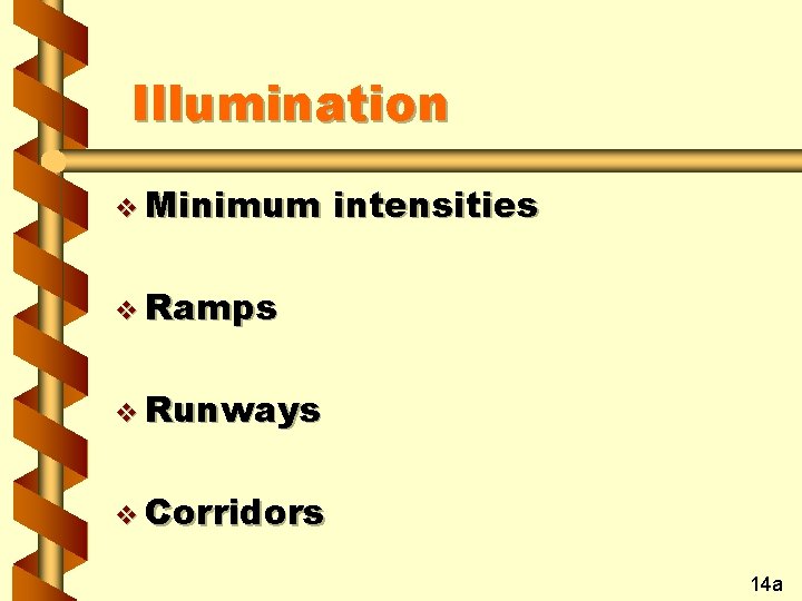 Illumination v Minimum intensities v Ramps v Runways v Corridors 14 a 
