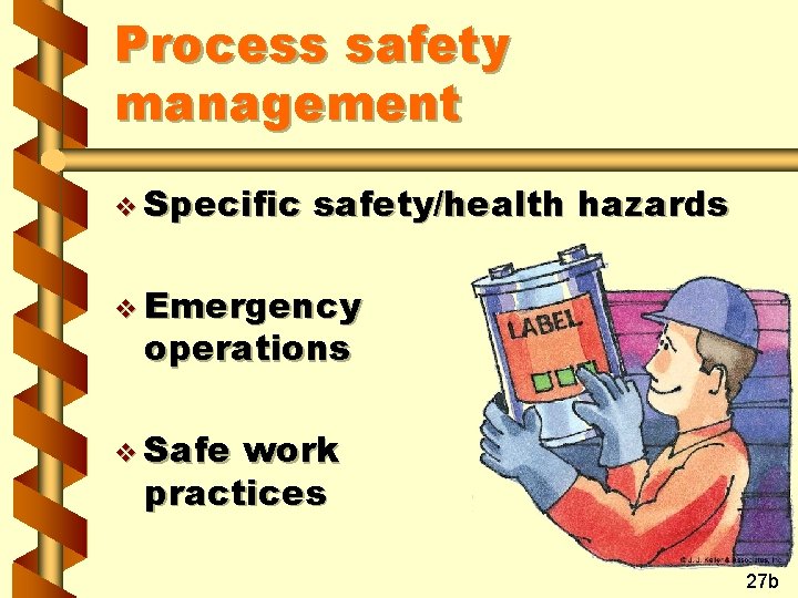 Process safety management v Specific safety/health hazards v Emergency operations v Safe work practices