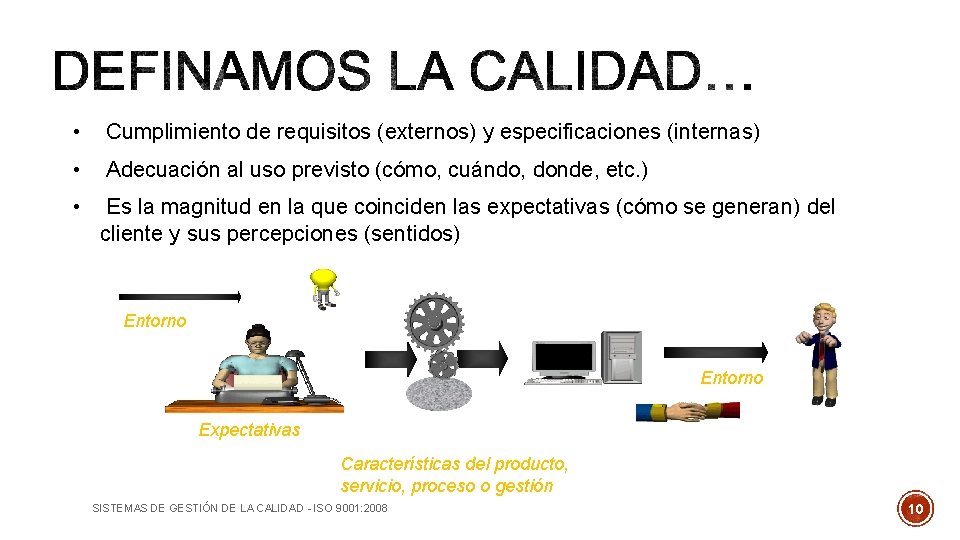  • Cumplimiento de requisitos (externos) y especificaciones (internas) • Adecuación al uso previsto