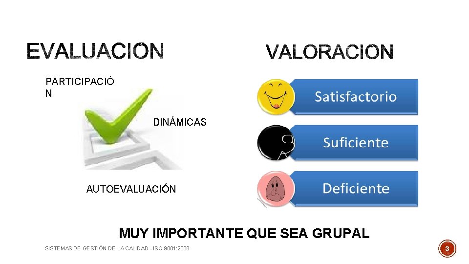 PARTICIPACIÓ N DINÁMICAS AUTOEVALUACIÓN MUY IMPORTANTE QUE SEA GRUPAL SISTEMAS DE GESTIÓN DE LA