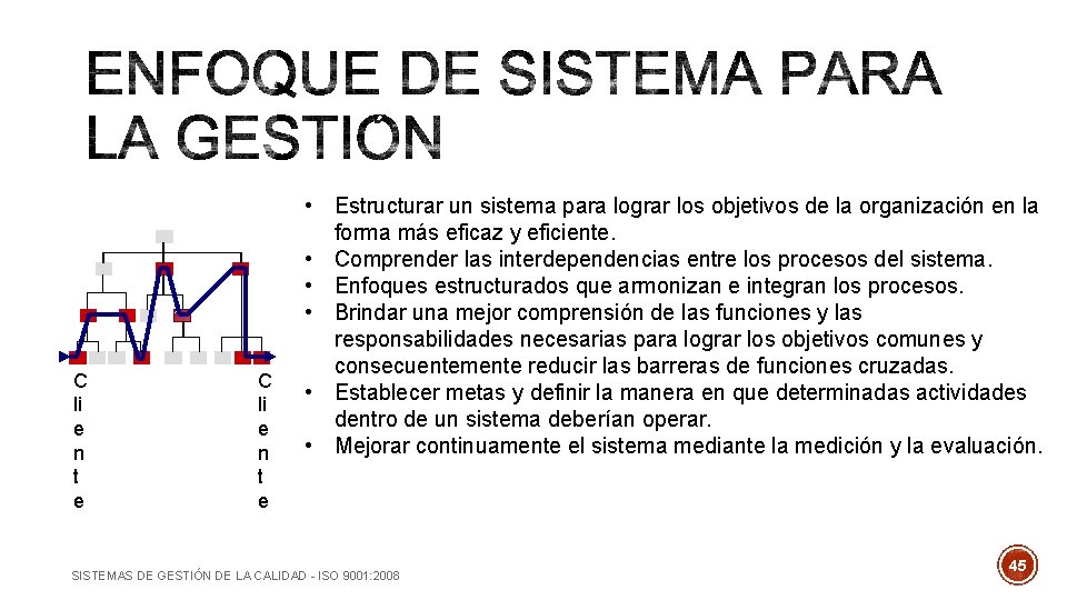 C li e n t e • Estructurar un sistema para lograr los objetivos