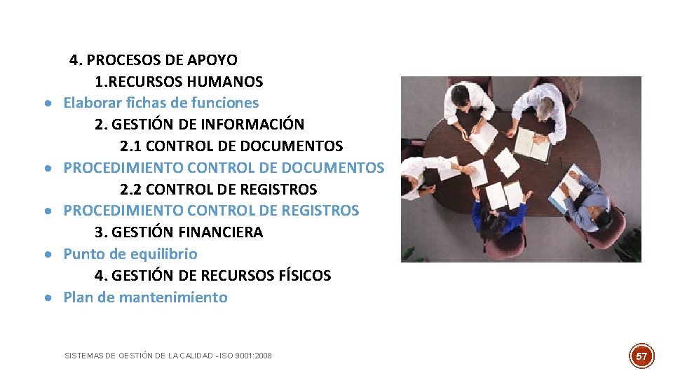  4. PROCESOS DE APOYO 1. RECURSOS HUMANOS Elaborar fichas de funciones 2. GESTIÓN