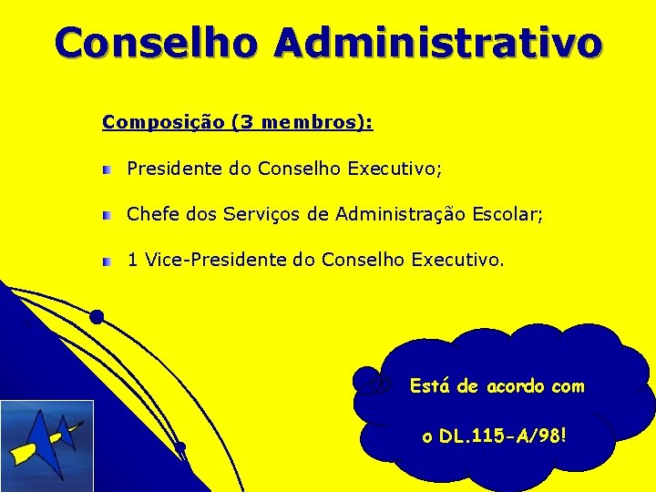 Conselho Administrativo Composição (3 membros): Presidente do Conselho Executivo; Chefe dos Serviços de Administração