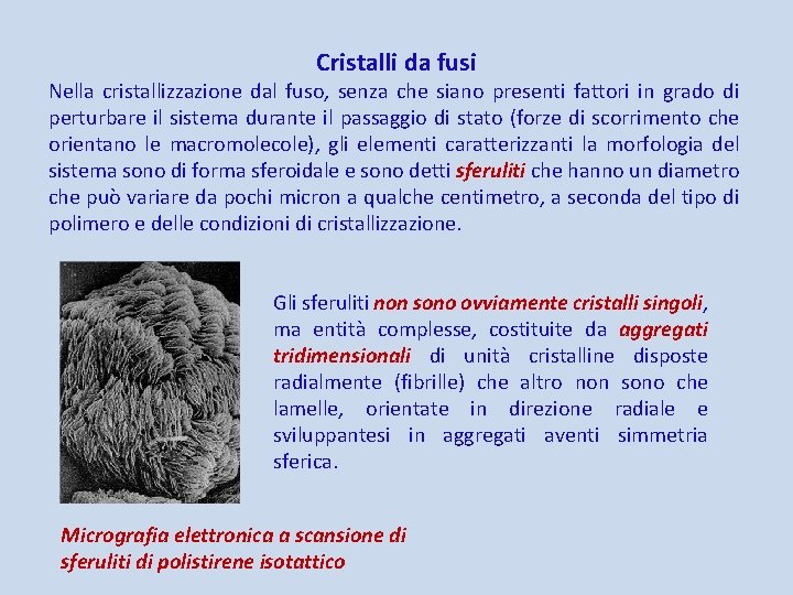 Cristalli da fusi Nella cristallizzazione dal fuso, senza che siano presenti fattori in grado