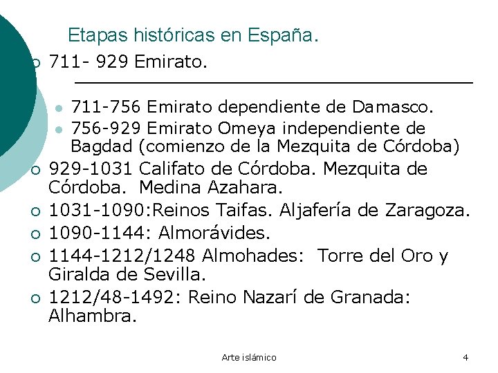 Etapas históricas en España. ¡ 711 - 929 Emirato. 711 -756 Emirato dependiente de