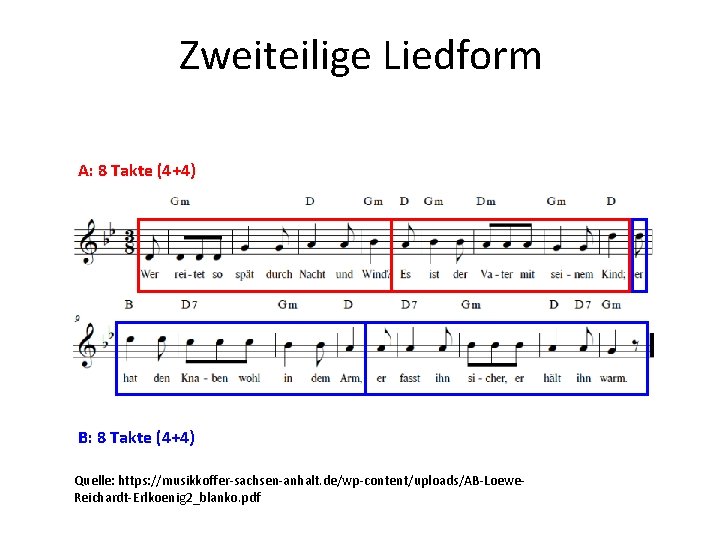 Zweiteilige Liedform A: 8 Takte (4+4) B: 8 Takte (4+4) Quelle: https: //musikkoffer-sachsen-anhalt. de/wp-content/uploads/AB-Loewe.