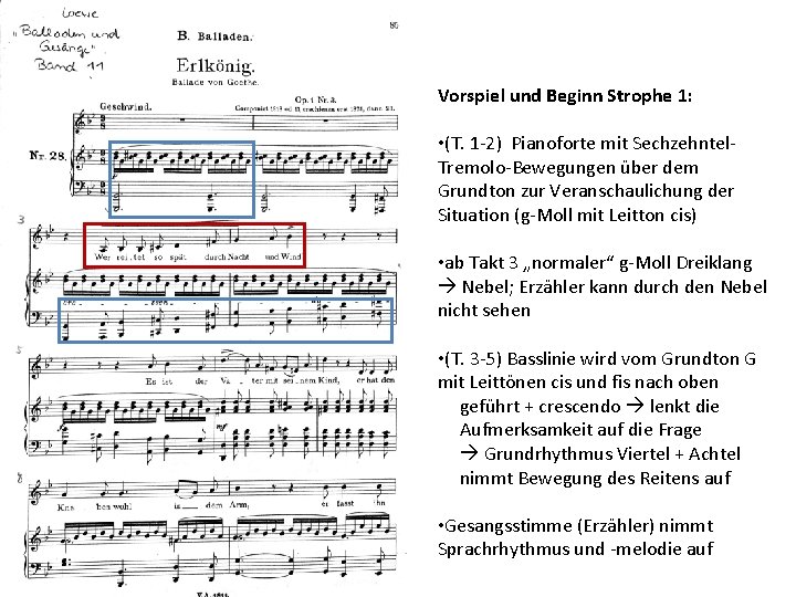 Vorspiel und Beginn Strophe 1: • (T. 1 -2) Pianoforte mit Sechzehntel. Tremolo-Bewegungen über