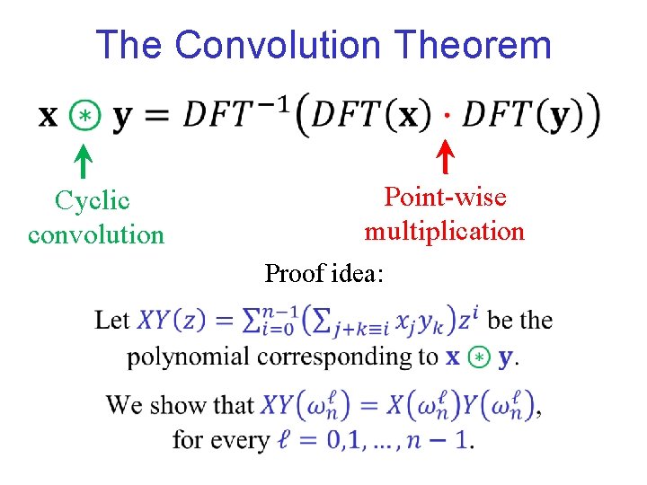 The Convolution Theorem Cyclic convolution Point-wise multiplication Proof idea: The Convolution Theorem Cyclic convolution Point-wise multiplication Proof idea: