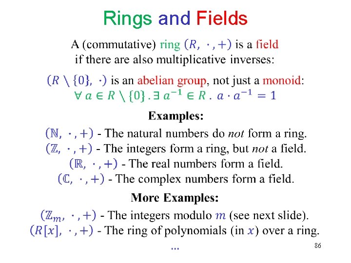 Rings and Fields 86 Rings and Fields 86