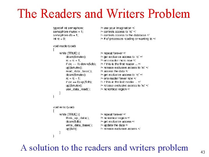 The Readers and Writers Problem A solution to the readers and writers problem 43