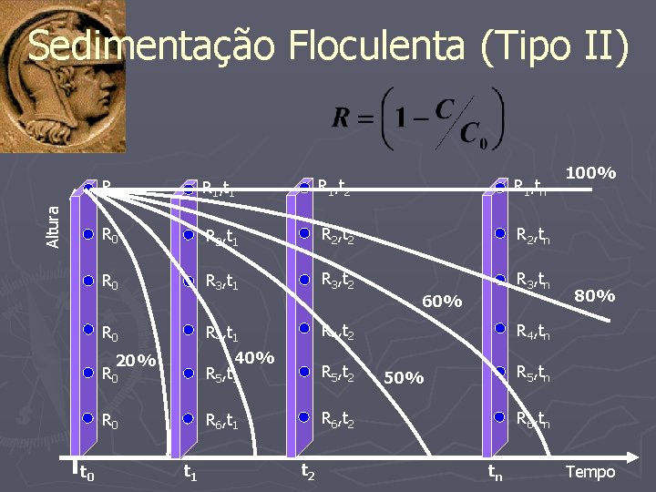 Altura Sedimentação Floculenta (Tipo II) R 0 R 1, t 1 R 1, t