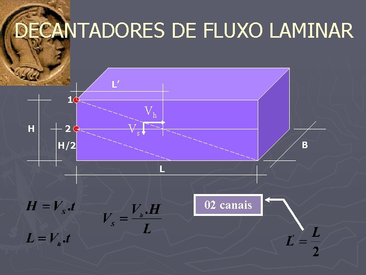 DECANTADORES DE FLUXO LAMINAR L’ 1 H 2 Vh Vs B H/2 L 02