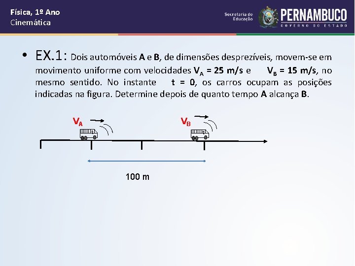 Física, 1º Ano Cinemática • EX. 1: Dois automóveis A e B, de dimensões
